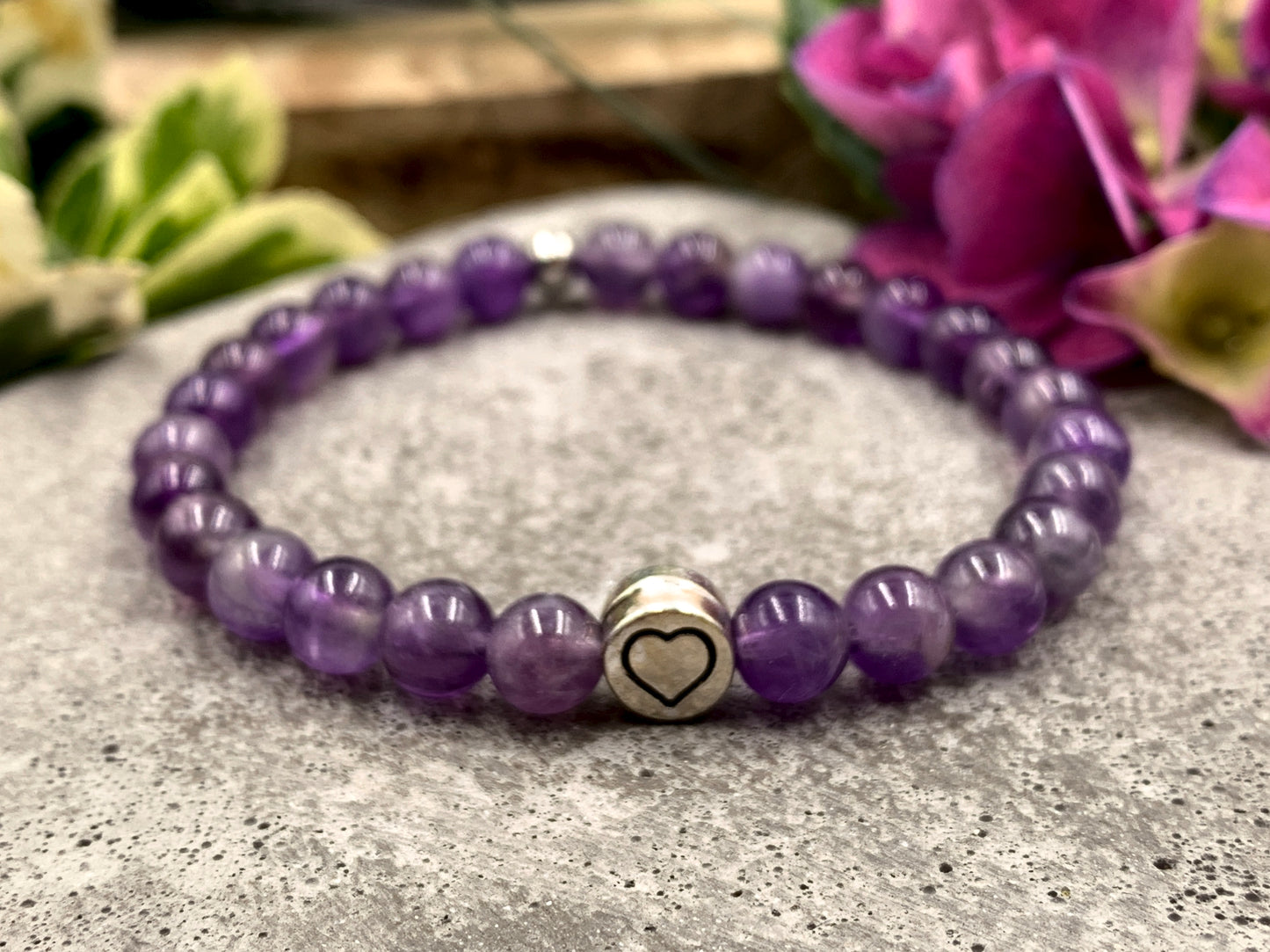 Armband Herz Amethyst, Geschenk Liebe und Freundschaft, Armband Mix and Match