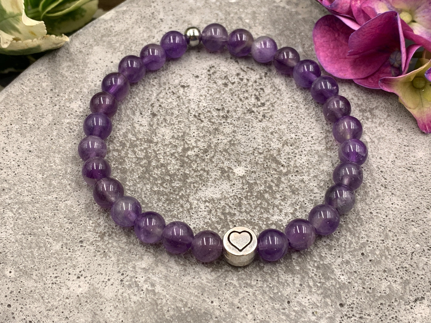 Armband Herz Amethyst, Geschenk Liebe und Freundschaft, Armband Mix and Match
