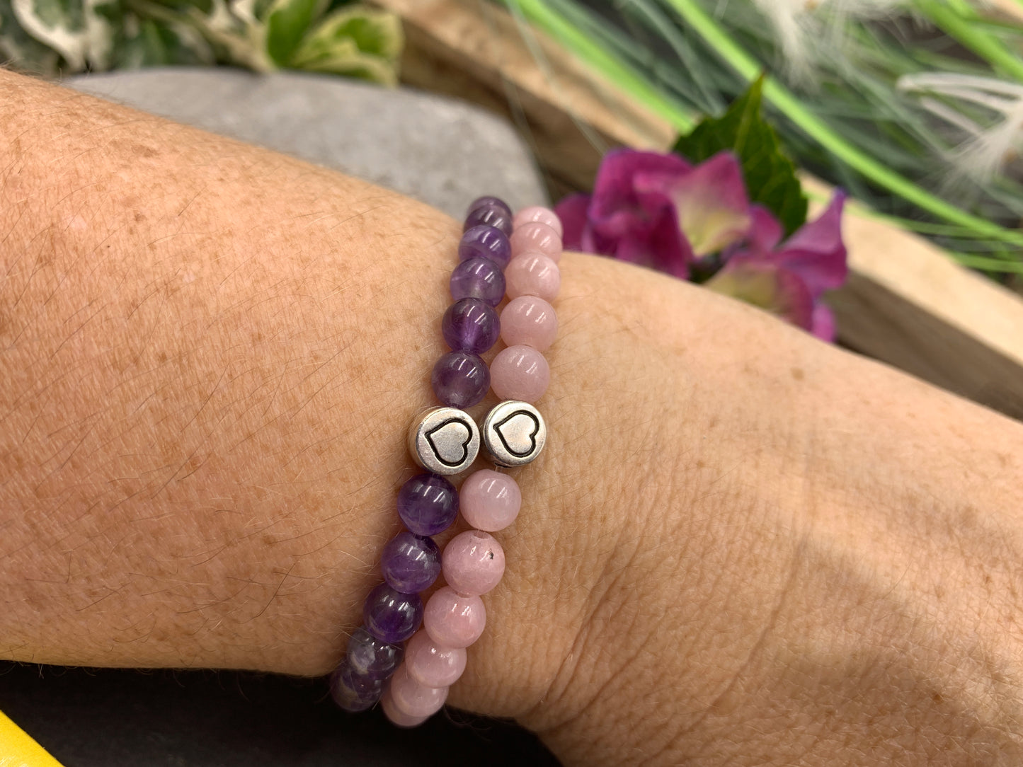 Armband Herz Achat altrosa, Geschenk Liebe und Freundschaft, Armband Mix and Match