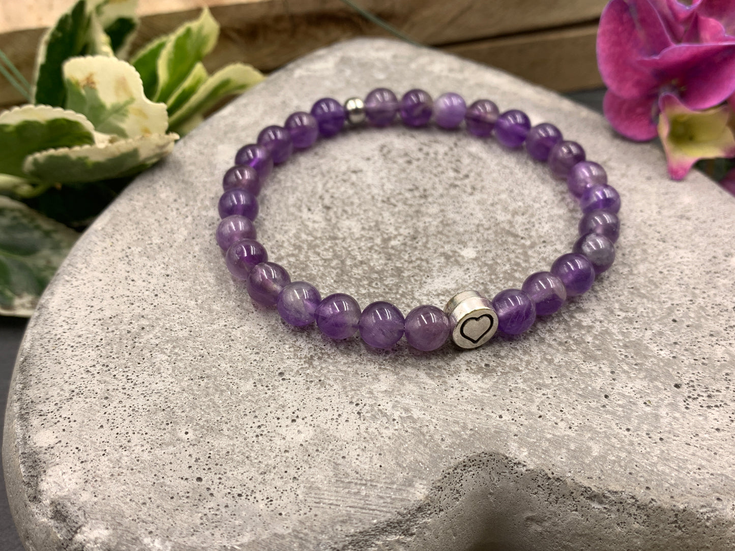 Armband Herz Amethyst, Geschenk Liebe und Freundschaft, Armband Mix and Match