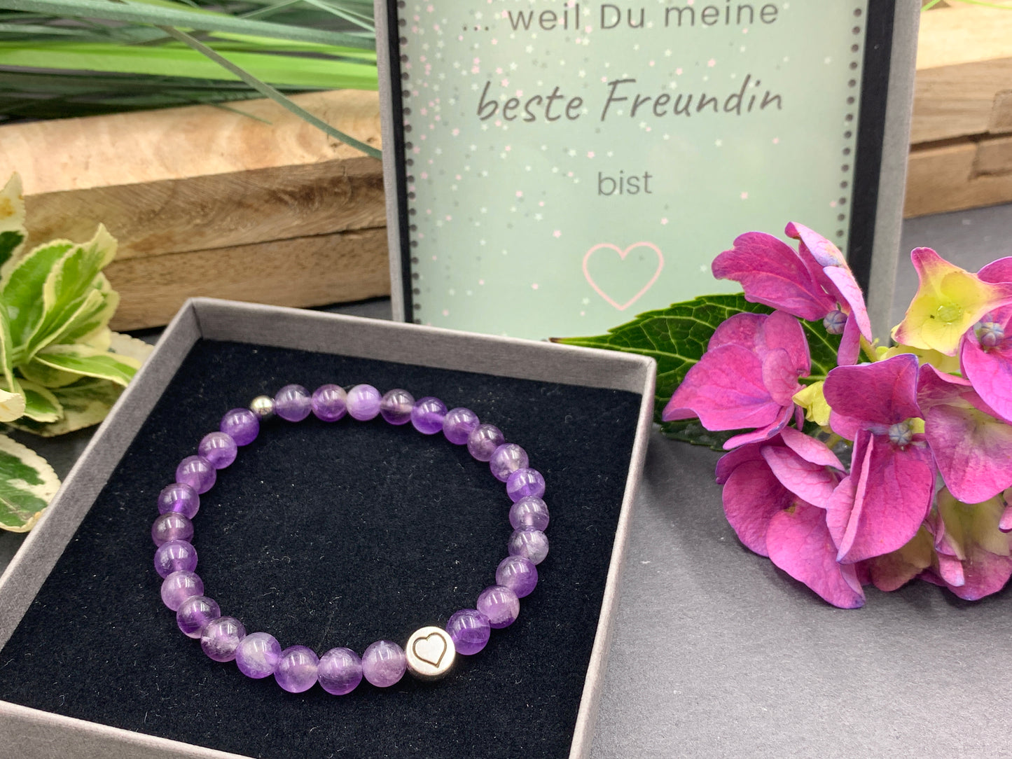 Armband Herz Amethyst, Geschenk Liebe und Freundschaft, Armband Mix and Match
