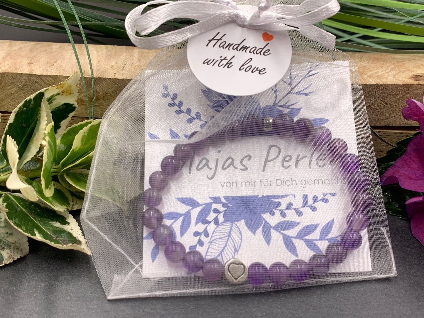 Armband Herz Amethyst, Geschenk Liebe und Freundschaft, Armband Mix and Match