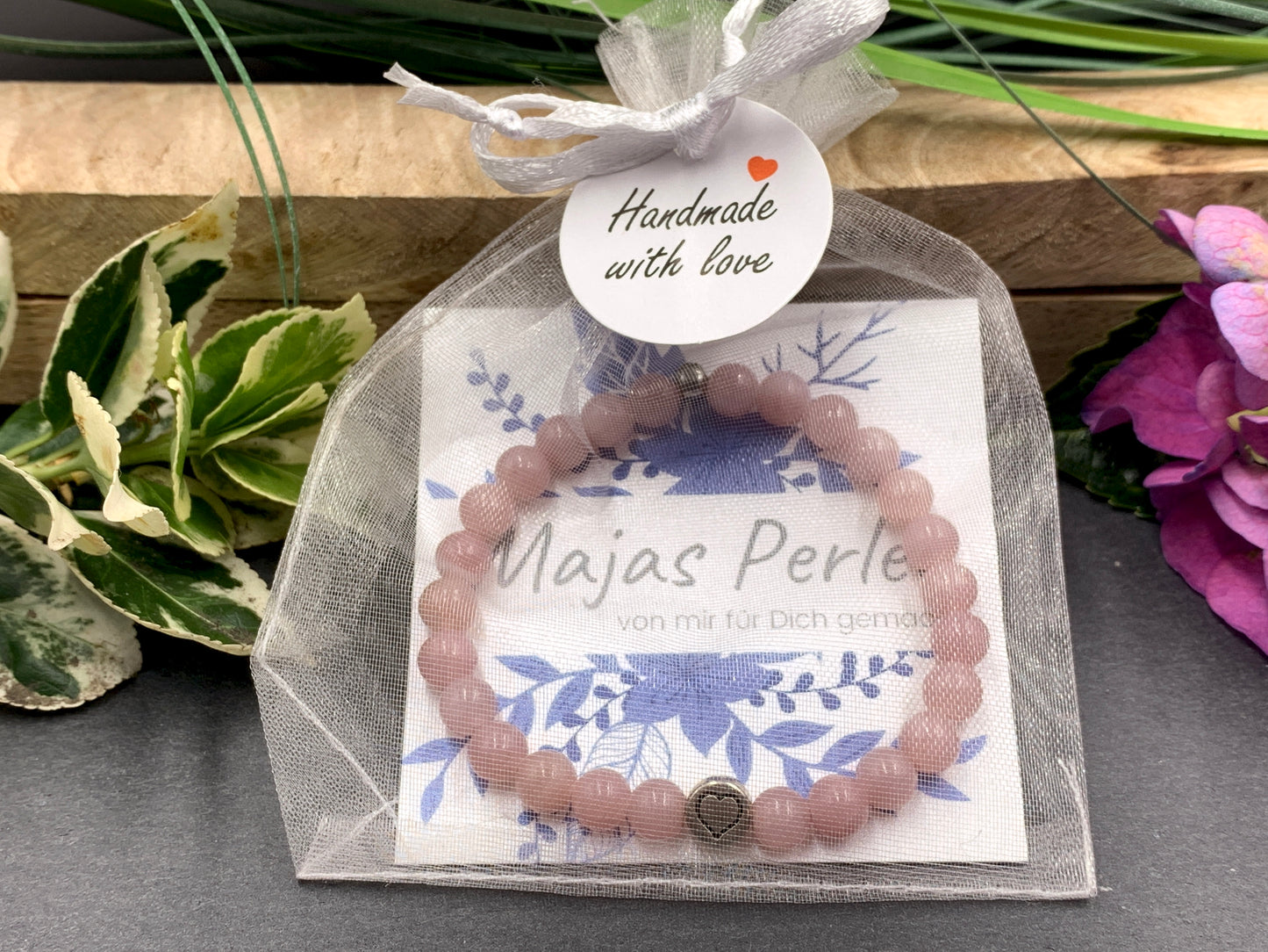 Armband Herz Achat altrosa, Geschenk Liebe und Freundschaft, Armband Mix and Match