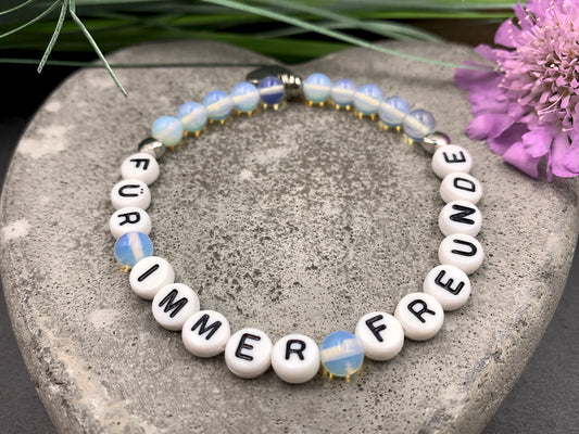Opal Armband Für immer Freunde, Herz 18k Weißgold plated, Namensarmband nach Wunsch, Geschenk Name