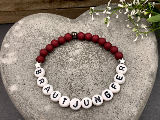 Armband Brautjungfer bordeaux Acrylperlen -  Geschenk Brautjungfer Trauzeugin - Andenken heiraten JGA - Handmade personalisierbar