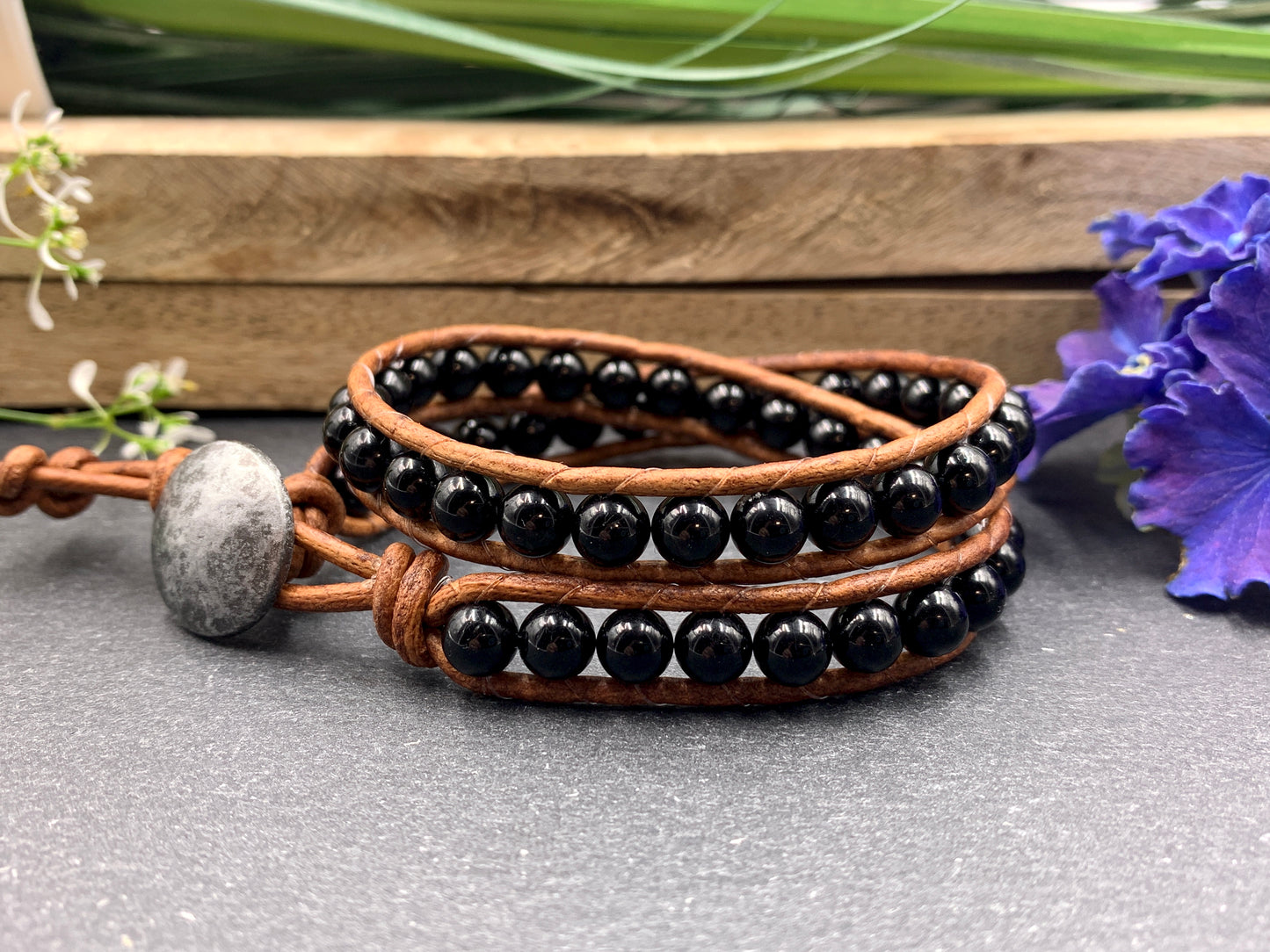 Wickelarmband Achat schwarz, Armband gewickelt Achat, Lieblingsarmband