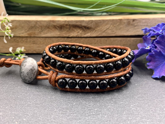 Wickelarmband Achat schwarz, Armband gewickelt Achat, Lieblingsarmband