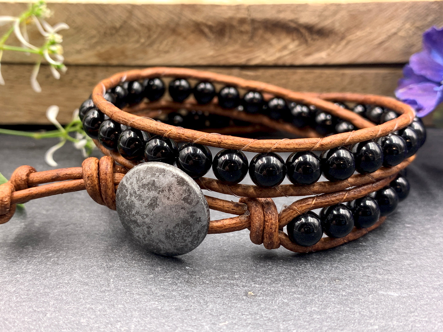 Wickelarmband Achat schwarz, Armband gewickelt Achat, Lieblingsarmband