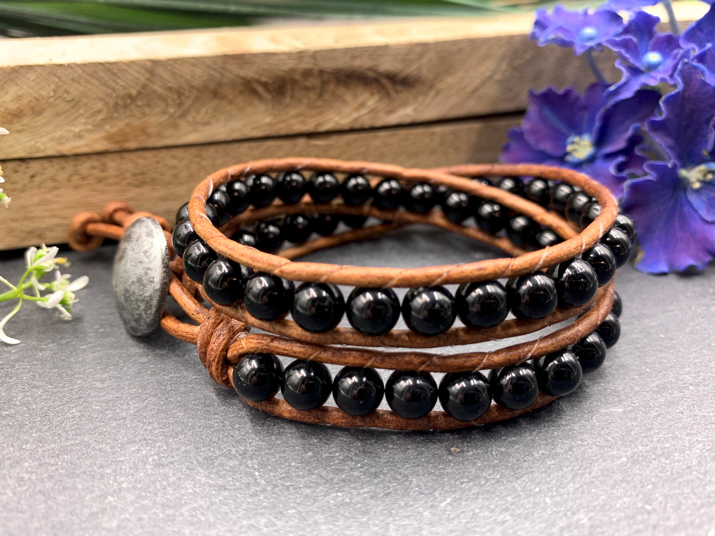 Wickelarmband Achat schwarz, Armband gewickelt Achat, Lieblingsarmband