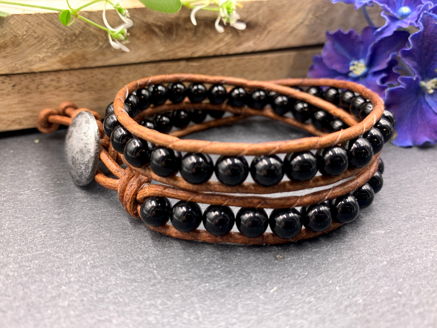 Wickelarmband Achat schwarz, Armband gewickelt Achat, Lieblingsarmband