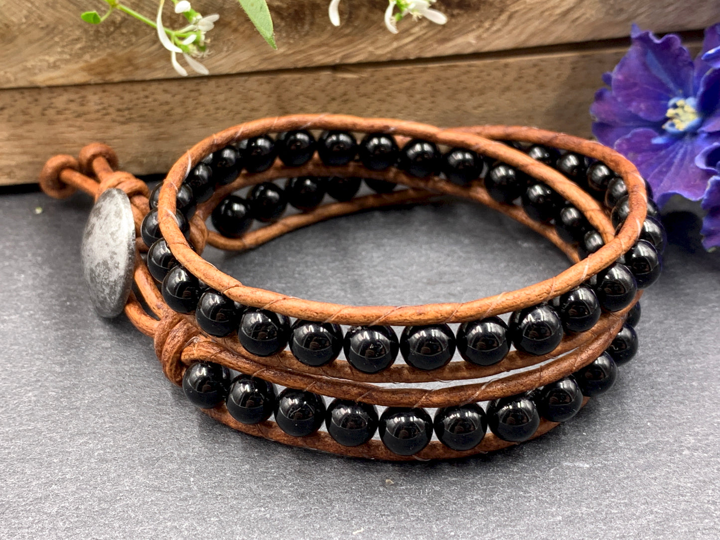 Wickelarmband Achat schwarz, Armband gewickelt Achat, Lieblingsarmband