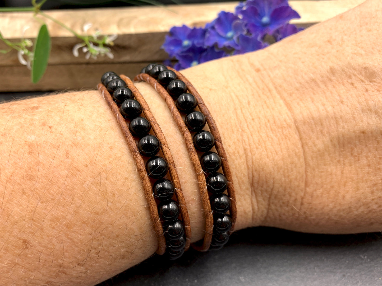 Wickelarmband Achat schwarz, Armband gewickelt Achat, Lieblingsarmband
