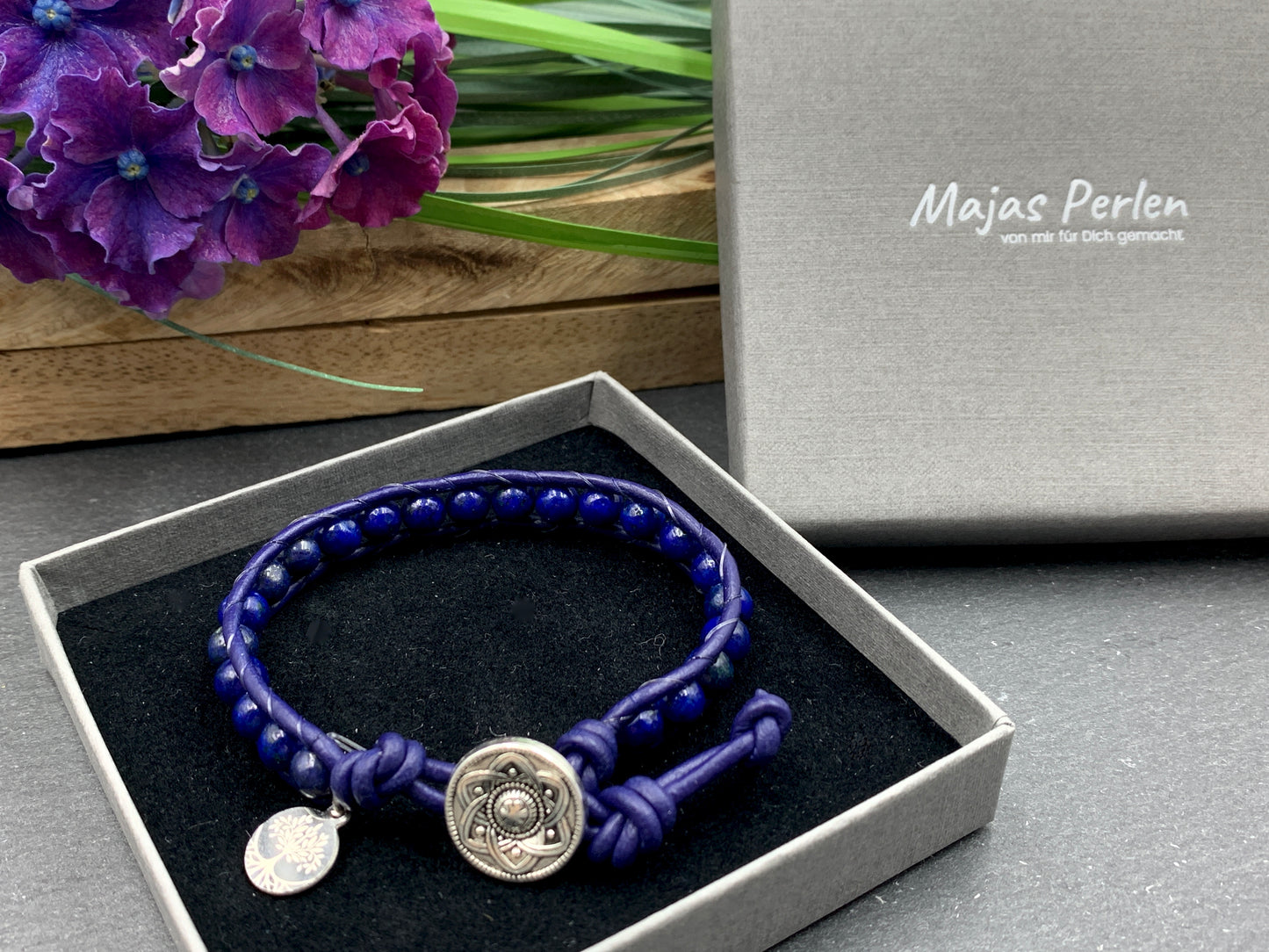 Bohoarmband Lapislazuli gewickelt - Wickelarmband Bohostil - Lieblingsarmband - Handmade personalisierbar