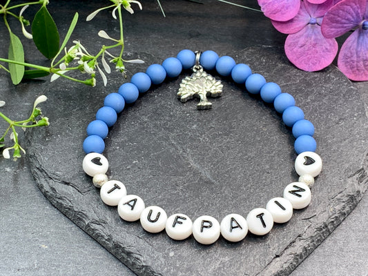 Armband Taufpatin blau, Geschenk Taufe, Patenschaft, Willst Du meine Taufpatin sein?