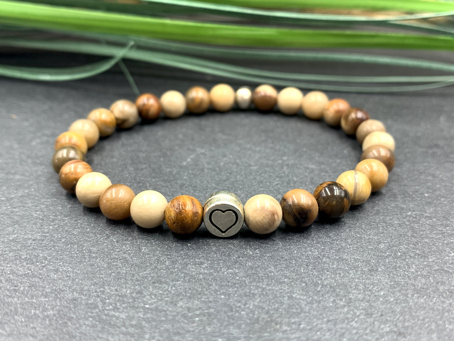 Armband Versteinertes Holz, Armband Herz, Armband Mix and Match, Geschenk Herzensmensch