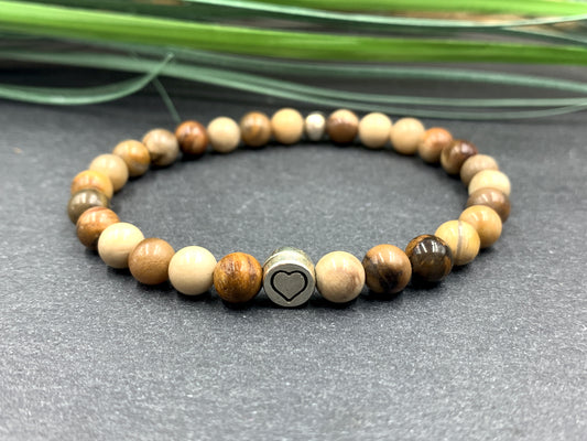 Armband Versteinertes Holz, Armband Herz, Armband Mix and Match, Geschenk Herzensmensch