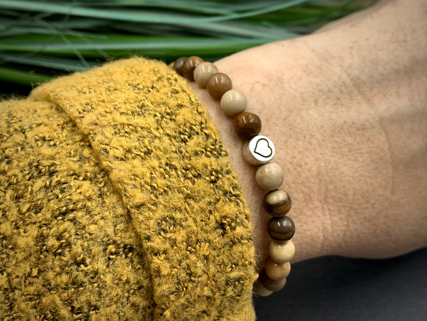 Armband Versteinertes Holz, Armband Herz, Armband Mix and Match, Geschenk Herzensmensch